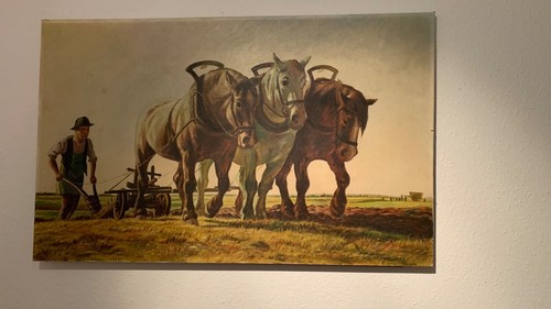 ölgemälde bauer mit pflug - bauer,